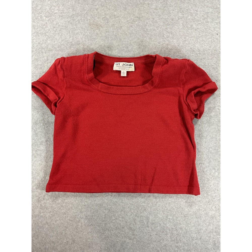 St. John Sport Essentials Red Knit Scoop Neck SS Cropped Top Small 2827